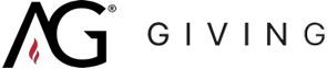 Logo with stylized letters "A" and "G" next to the word "GIVING" in uppercase. The "A" contains a small red flame design in its lower left. The overall design is simple and modern.