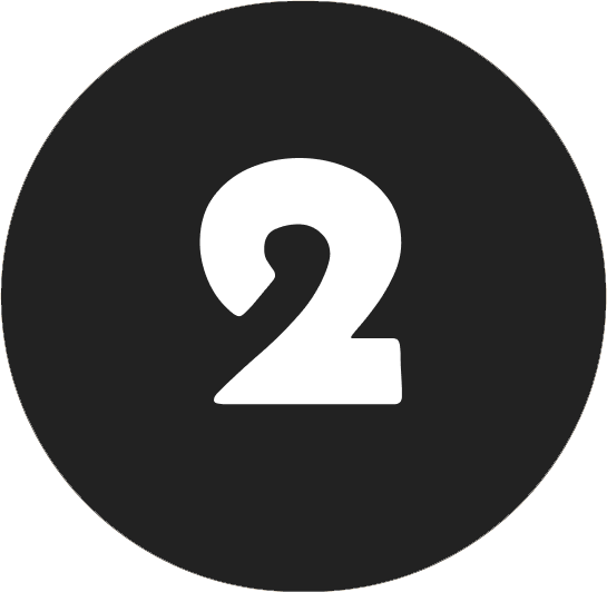A bold white number 2 centered on a solid black circle background.